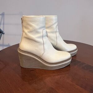 Women's Cream Wedge Ankle Boots
